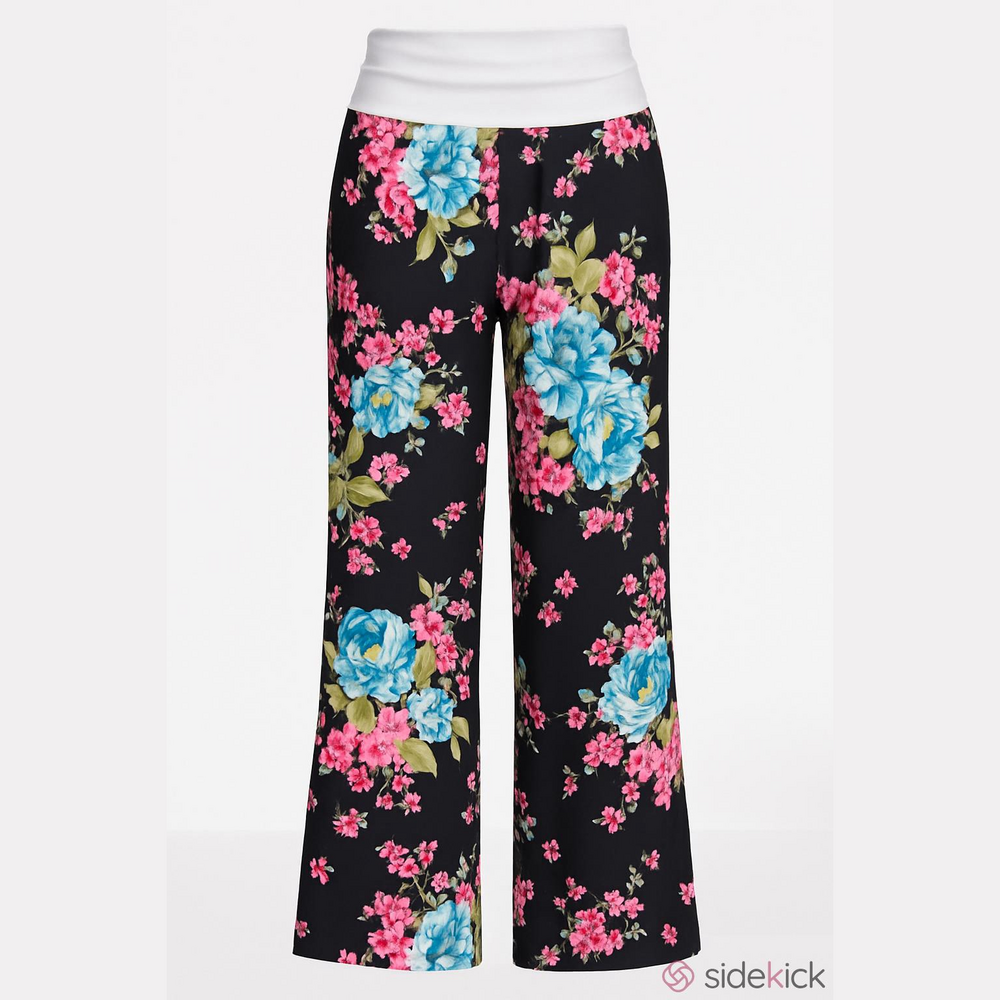 HDE Black Floral Wide Band Lounge Pants Large